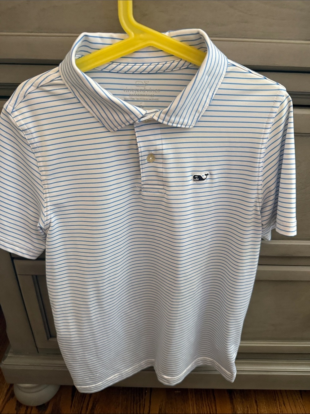 Vineyard Vines Boy’s White Polo with Light Blue Pinstripes
